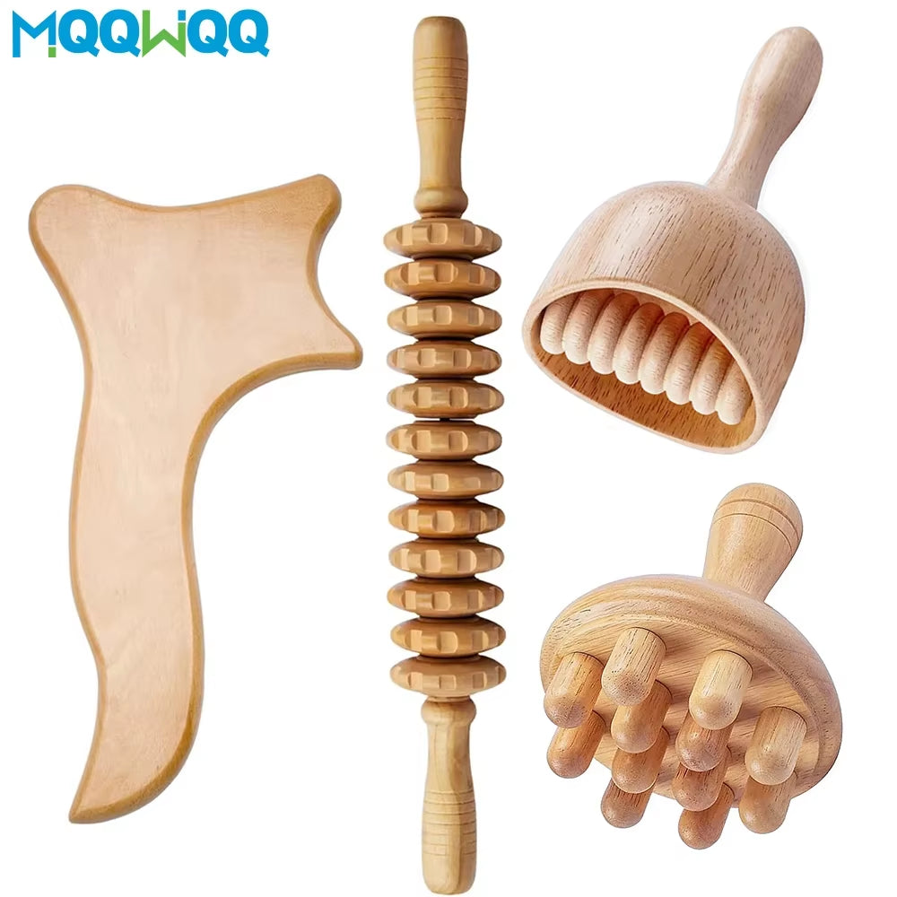 Wood Therapy Massage Roller and Cup Set for Lymphatic Drainage and Muscle Relaxation