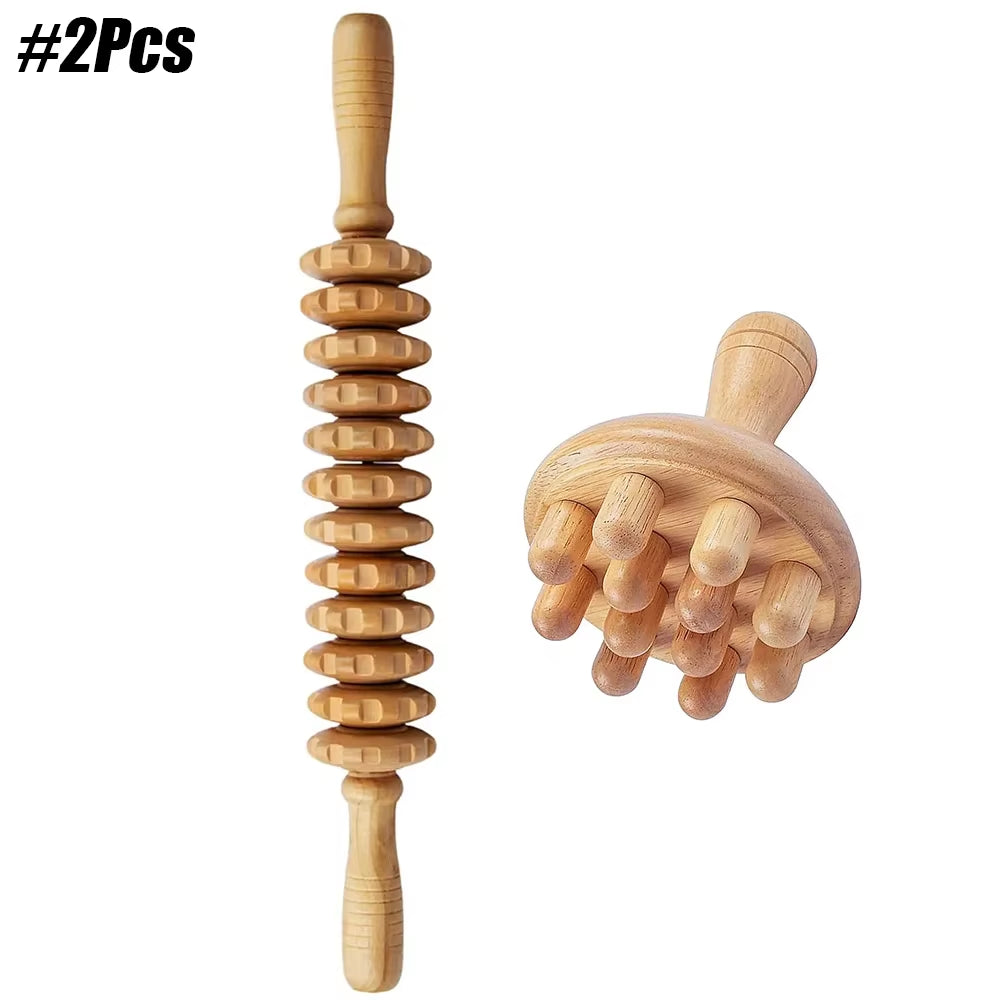 Wood Therapy Massage Roller and Cup Set for Lymphatic Drainage and Muscle Relaxation