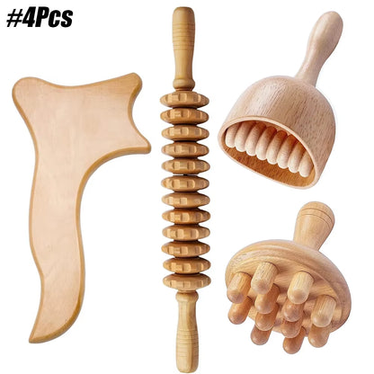 Wood Therapy Massage Roller and Cup Set for Lymphatic Drainage and Muscle Relaxation