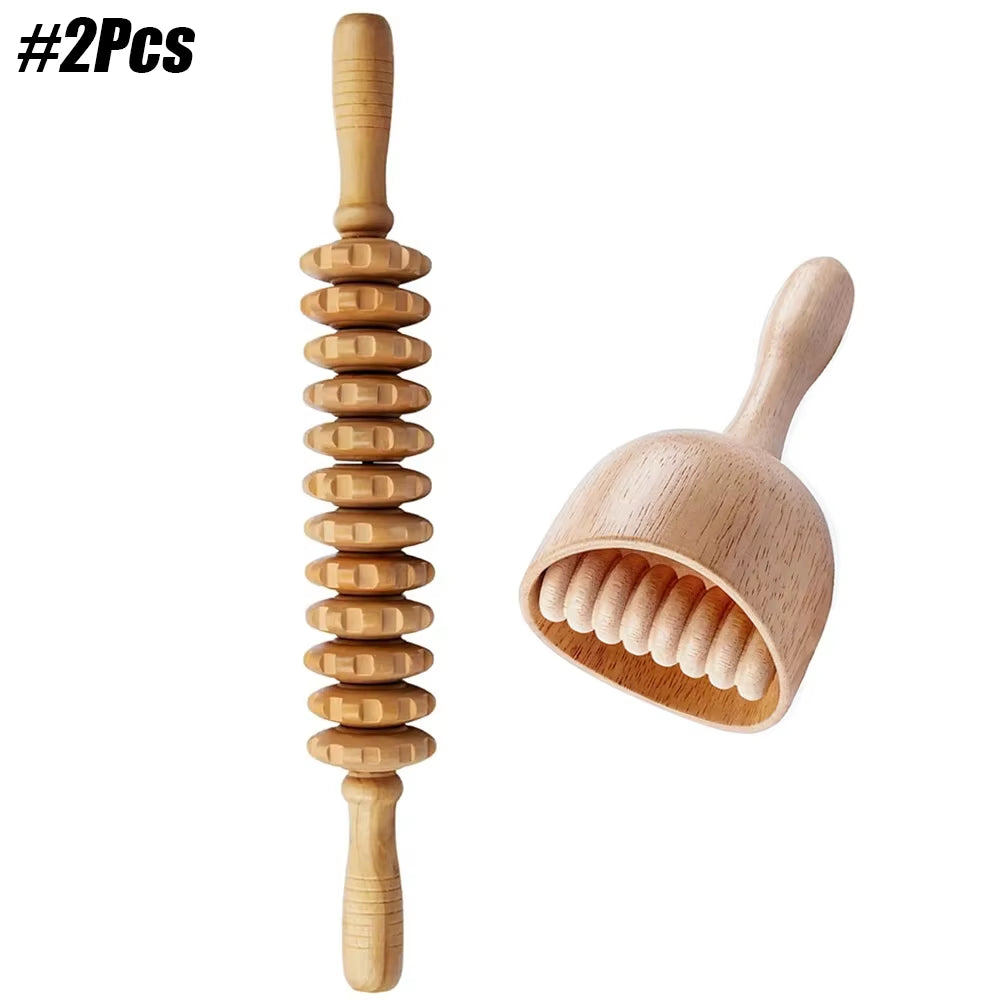 Wood Therapy Massage Roller and Cup Set for Lymphatic Drainage and Muscle Relaxation