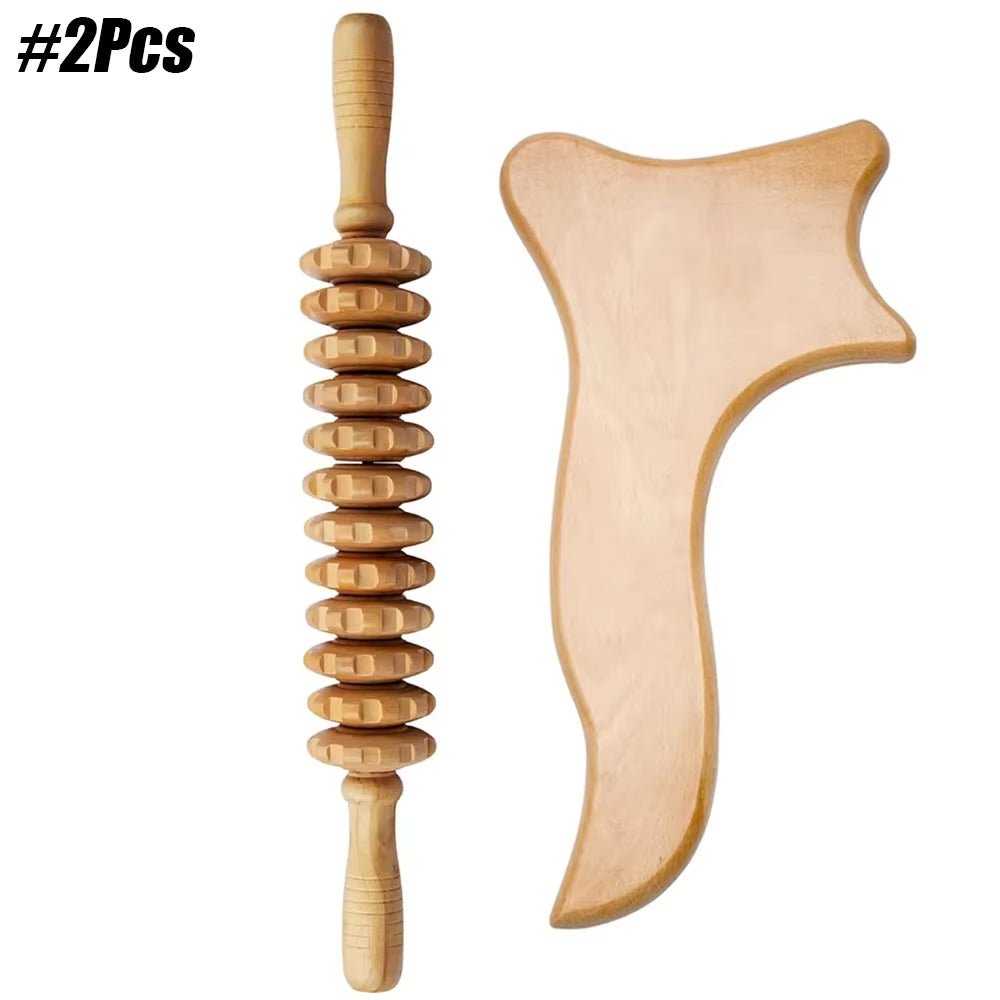 Wood Therapy Massage Roller and Cup Set for Lymphatic Drainage and Muscle Relaxation