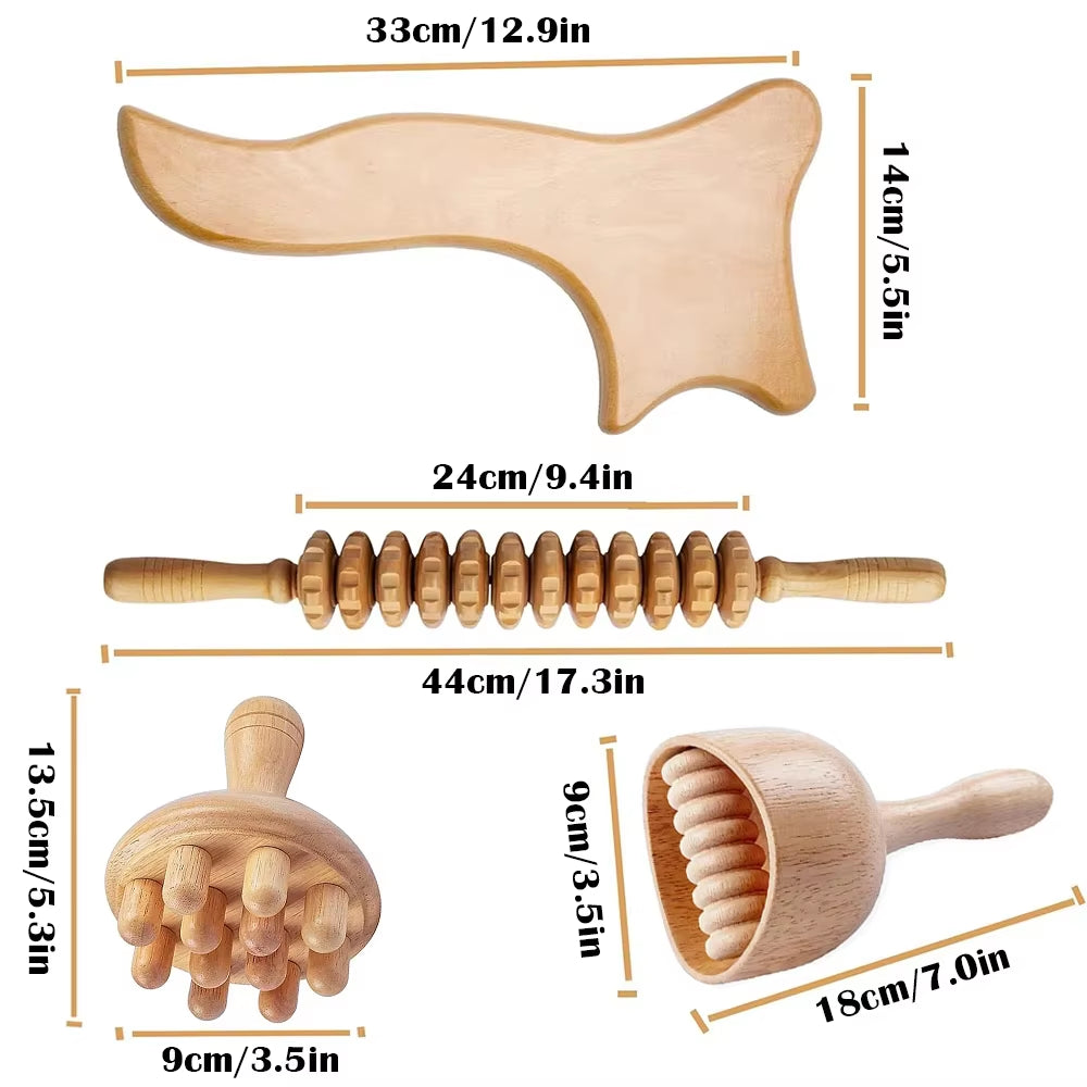 Wood Therapy Massage Roller and Cup Set for Lymphatic Drainage and Muscle Relaxation