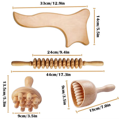 Wood Therapy Massage Roller and Cup Set for Lymphatic Drainage and Muscle Relaxation