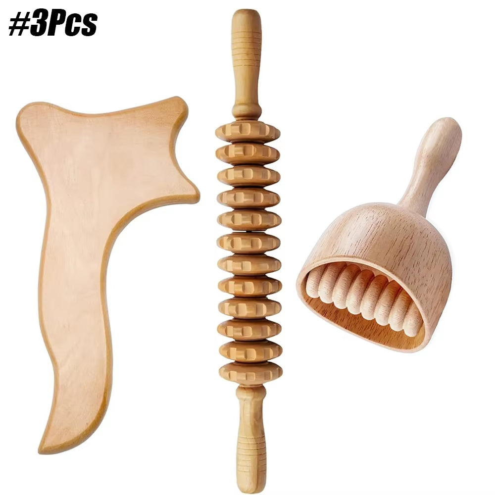 Wood Therapy Massage Roller and Cup Set for Lymphatic Drainage and Muscle Relaxation