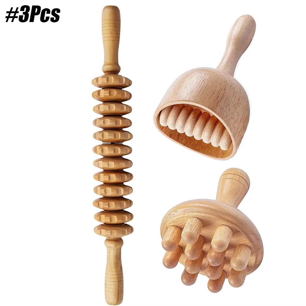 Wood Therapy Massage Roller and Cup Set for Lymphatic Drainage and Muscle Relaxation