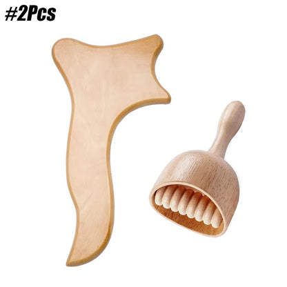 Wood Therapy Massage Roller and Cup Set for Lymphatic Drainage and Muscle Relaxation