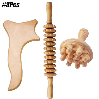 Wood Therapy Massage Roller and Cup Set for Lymphatic Drainage and Muscle Relaxation