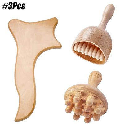 Wood Therapy Massage Roller and Cup Set for Lymphatic Drainage and Muscle Relaxation